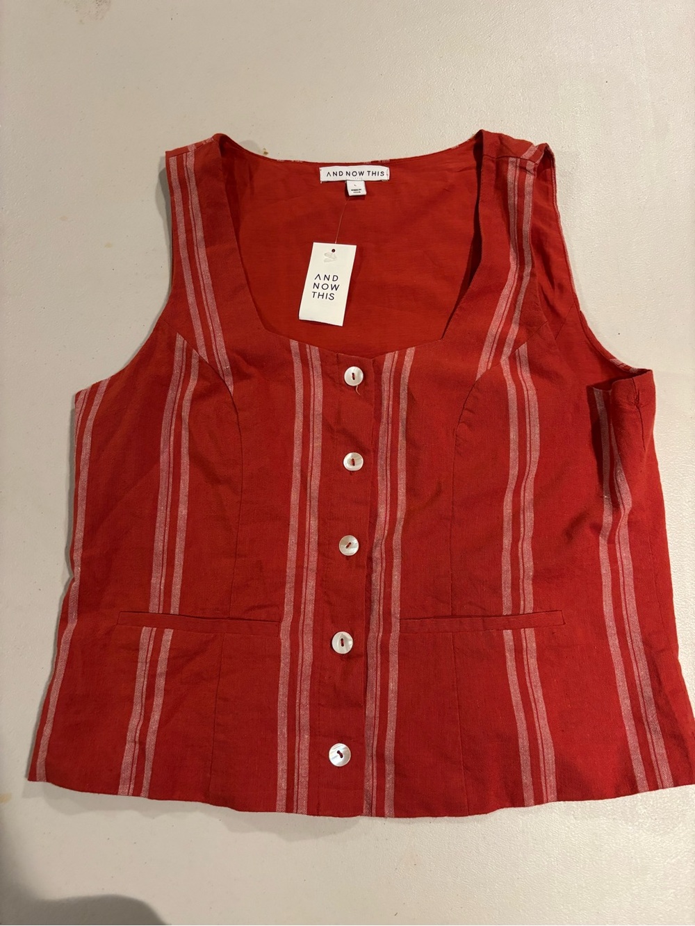 And Now This Red Striped Button-Front Tank Jumpsuit Top